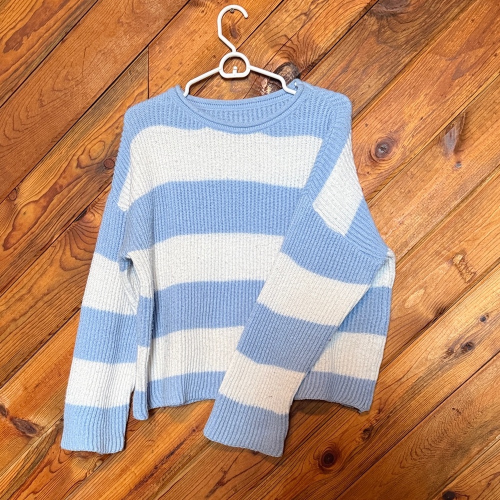 Cozy Blue and White Striped Women's Sweater